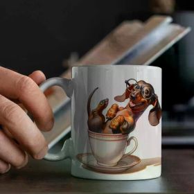 1pc 11oz Ceramic Mug - Playful Dachshund in Teacup Design, Microwave & Dishwasher Safe, Perfect Gift for Dog